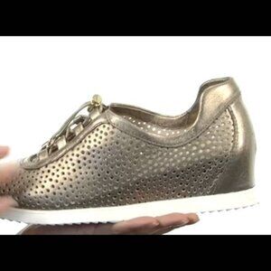 Stuart Weitzman Gold Perforated Hidden Wedge Sneaker SIZE 6.5m